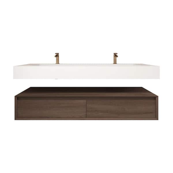 Alysa 59 in. W. x 20 in. D x 23 in. H Double Sink Floating Bath Vanity in Red Oak with White Acrylic Top