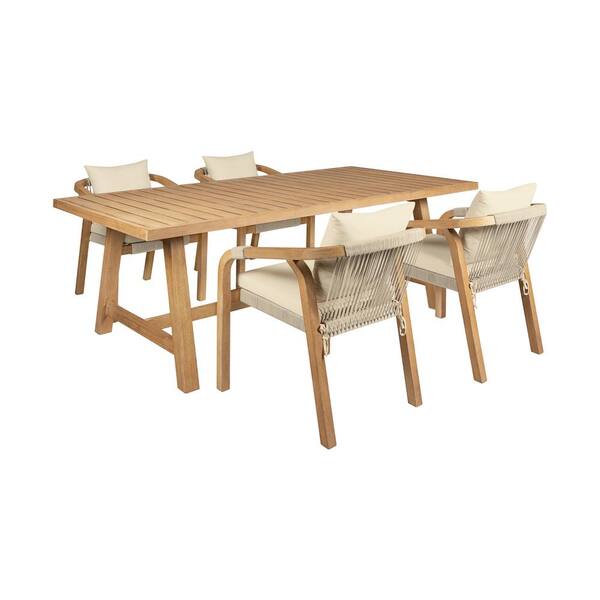 Armen Living Cypress Light Gray 5Piece Eucalyptus Wood Outdoor Dining