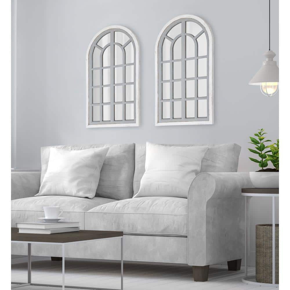 Boldmere 42" Gray and White Wood Windowpane Mirror