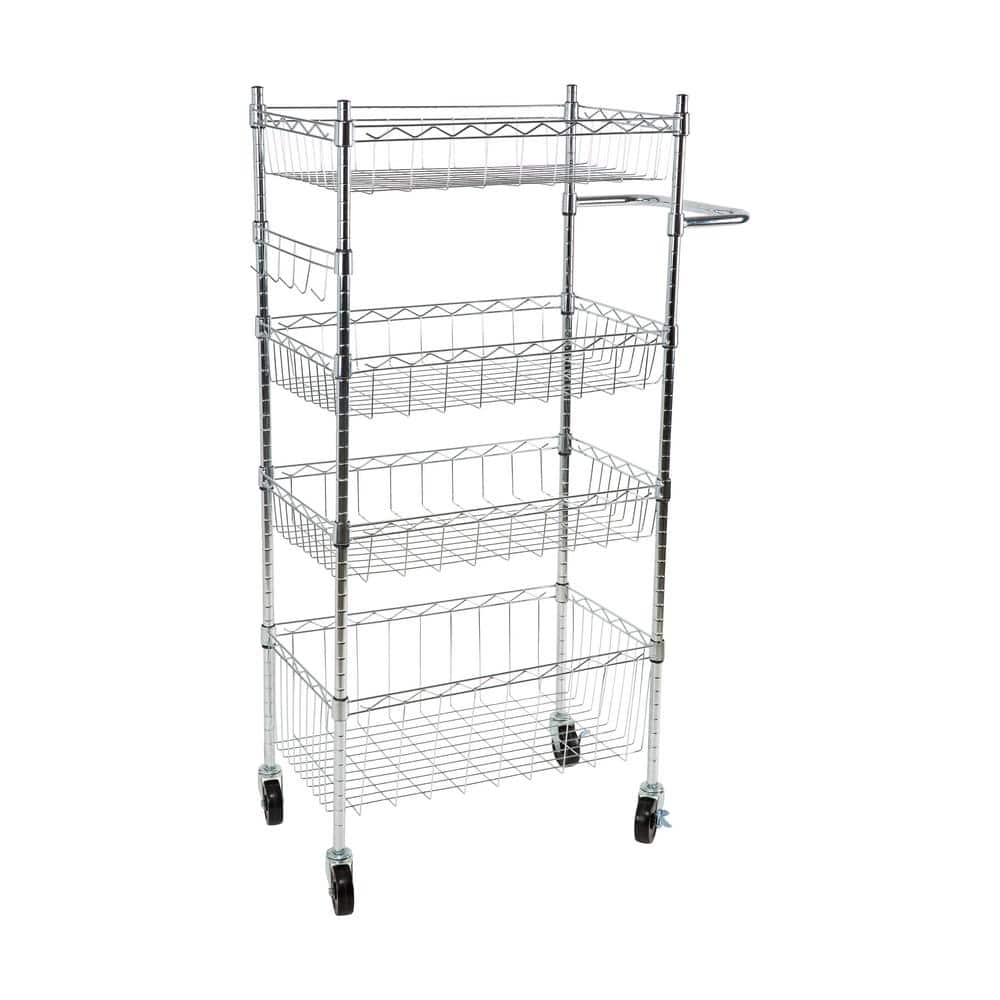 Chrome 4-Tier Industrial Utility Cart with Casters