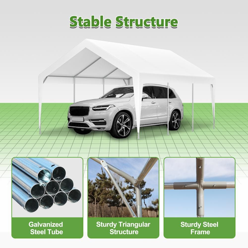 13 ft. x 20 ft. White Fabric Roof Carport with Removable Sidewalls