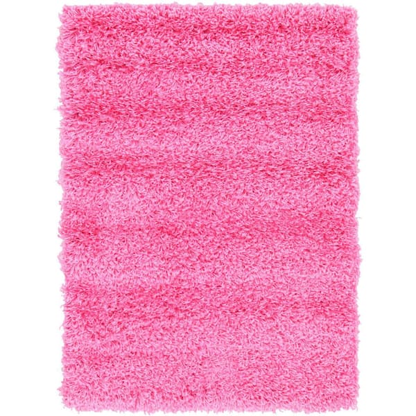 Unique Loom Solid Shag Taffy Pink 2 ft. x 3 ft. Area Rug