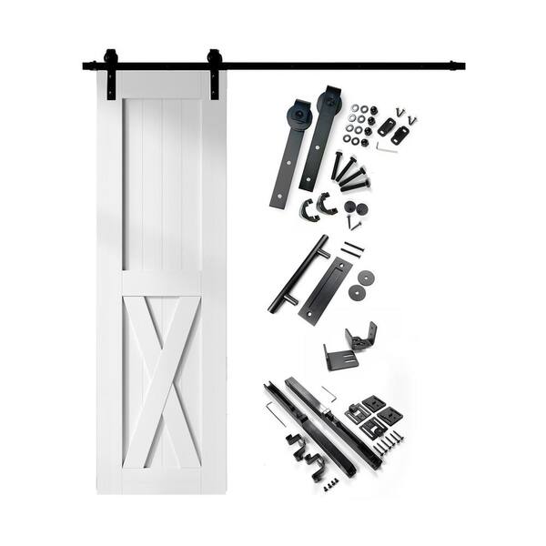 HOMACER 20 in. x 84 in. X-Frame White Solid Pine Wood Interior Sliding Barn Door with Hardware Kit, Non-Bypass