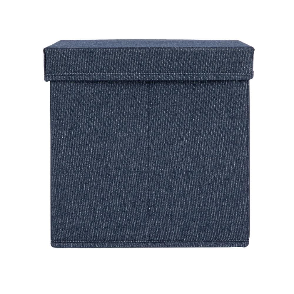 Denim Blue Cotton Blend Collapsible Cube Storage Box with Metal Handles