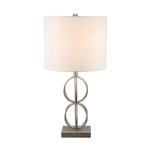 23 in. 1-Light Pewter Indoor Table Lamp with Fabric Lamp Shade and Geometric Metal base