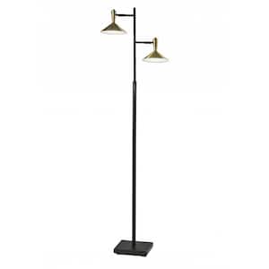 65 in. Black and Gold 2 Light 1-Way (On/Off) Tree Floor Lamp for Liviing Room with Metal Novelty Shade