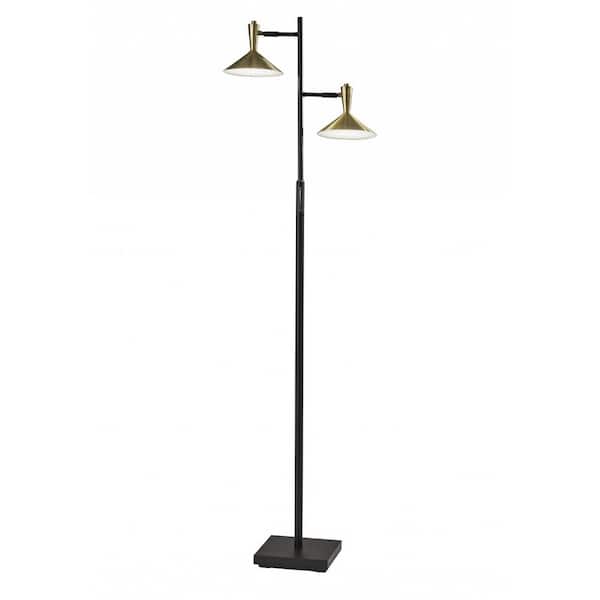HomeRoots 65 in. Black and Gold 2 Light 1-Way (On/Off) Tree Floor Lamp for Liviing Room with Metal Novelty Shade