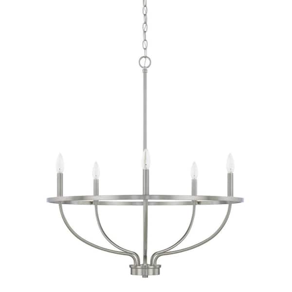 HomePlace Lighting Greyson 29 in. W x 33 in. H 5-Light Chandelier in Brushed Nickel