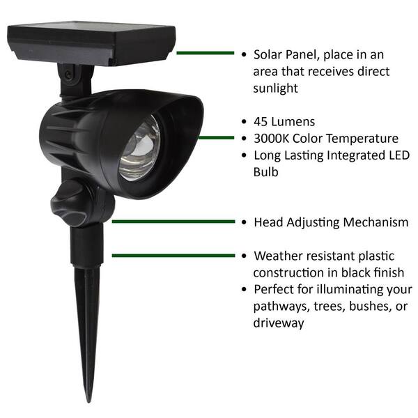 45 Lumens Solar Black Outdoor LED Landscape Spotlight 45 Lumens Solar Black Outdoor LED Landscape Spotlight
