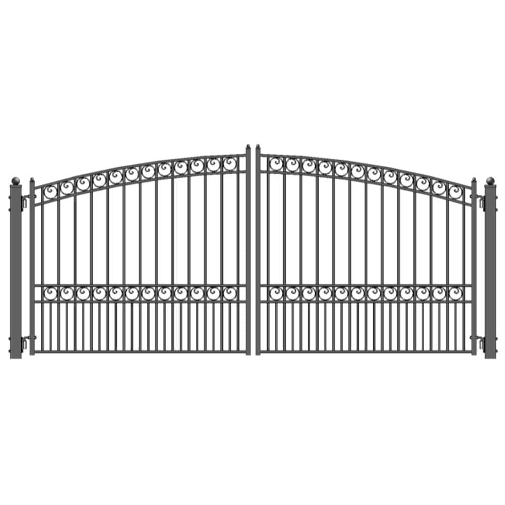 ALEKO Paris Style 12 ft. x 6 ft. Black Steel Dual Swing Driveway Fence Gate