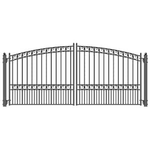Paris Style 14 ft. x 6 ft. Black Steel Dual Driveway Fence Gate