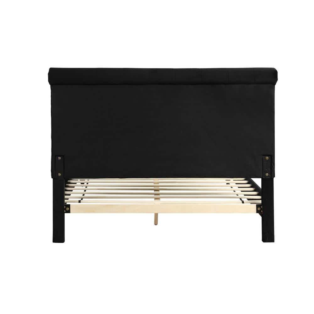 Regal Black Velvet King Bed with Tufted Headboard and Nailhead Trim
