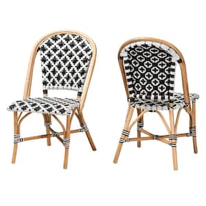 Ambre Black and White Weaving Natural Rattan Dining Chair (Set of 2)