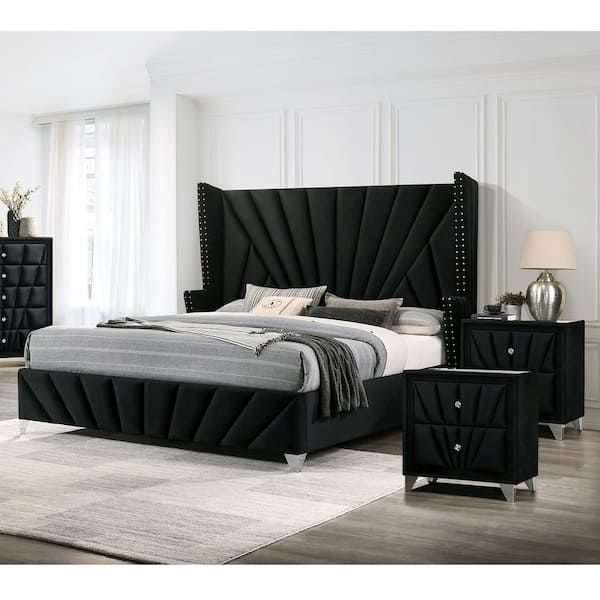 Furniture of America Leventina 3-Piece Black Queen Bedroom Set ...