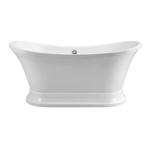 Streamline 68 in. Acrylic Flatbottom Non-Whirlpool Bathtub in Glossy White with Glossy White Drain and Overflow Cover