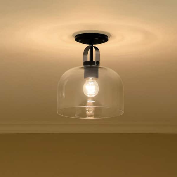 KICHLER Kaelix 10 in. 1-Light Semi Flush with Clear Glass in Black