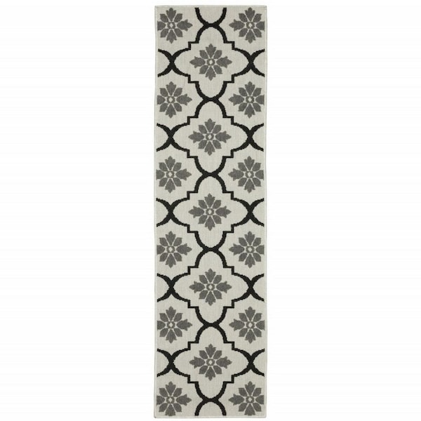 Beige, Black 2 ft. X 7 ft. Loomed Geometric Polypropylene Rectangle Indoor/Outdoor Area Rug