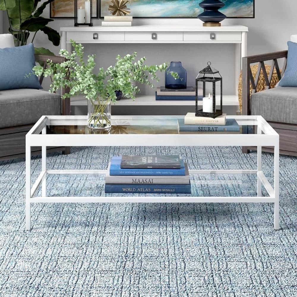 Alexis 45" White Tempered Glass Rectangular Coffee Table