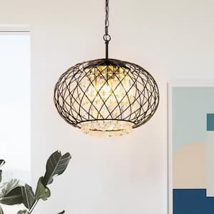 3-Light Matte Black Drum Pendant Light Chandelier with Decorative Crystal Shade E12 Base for Dining Room or Living Room