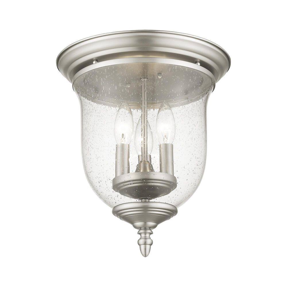 Elegant Brushed Nickel 3-Light Flush Mount with Seeded Glass Jar