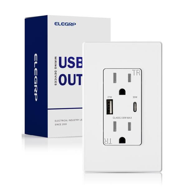 thumbnail image 2 of Leviton T5633-E 5.1A USB Type A/Type-C Wall Outlet Charger With 15A 2 of 14