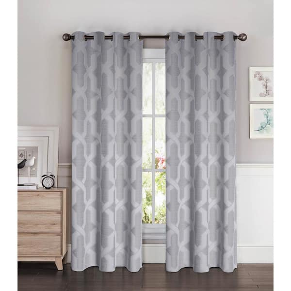 Bella Luna Charcoal Geometric Thermal Grommet Room Darkening Curtain - 38 in. W x 84 in. L (Set of 2)