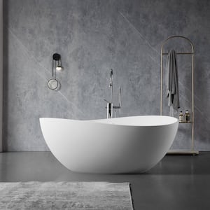 Moray 63 in. x 37 in. Solid Surface Stone Resin Flatbottom Freestanding Double Slipper Soaking Bathtub in Matte White