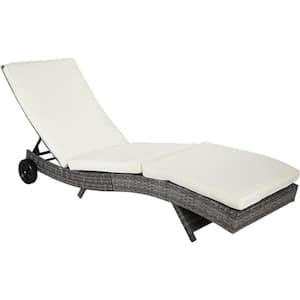 81.5 in. x 27.5 in. x 27.5 in. Wicker Outdoor Chaise Lounge with Off-White Cushions
