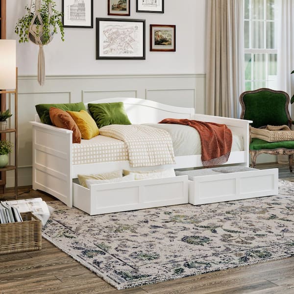 AFI Acadia White Twin Solid Wood Daybed with Set of 2-Bed Drawers