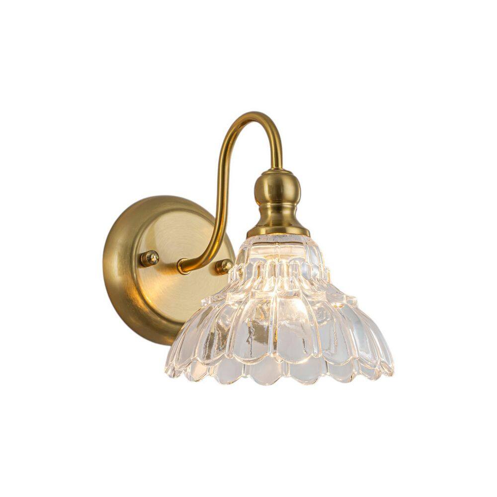 6.7 in. 1-Light Antique Brass Vintage Bathroom Vanity Light with Flower Glass Shade price history on PriceWatchPro