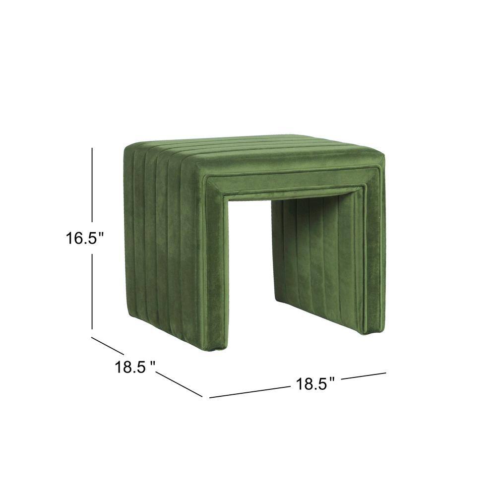 Elegant Green Velvet Tufted Footstool with Channel Detailing