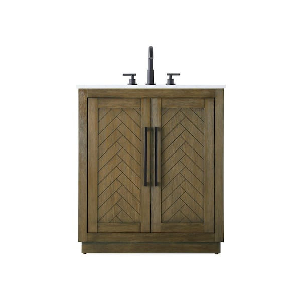 30 in. Single Sink Hazel Oak Bath Vanity with White Engineered Marble Top