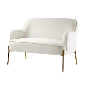 Agacia 43 in. Ivory Polyester Recessed Arms Loveseat Sofa with Piped Edges Design