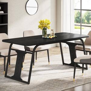 Roesler Modern Black Wood 31.5 in. Double Pedestal Dining Table Seats 6