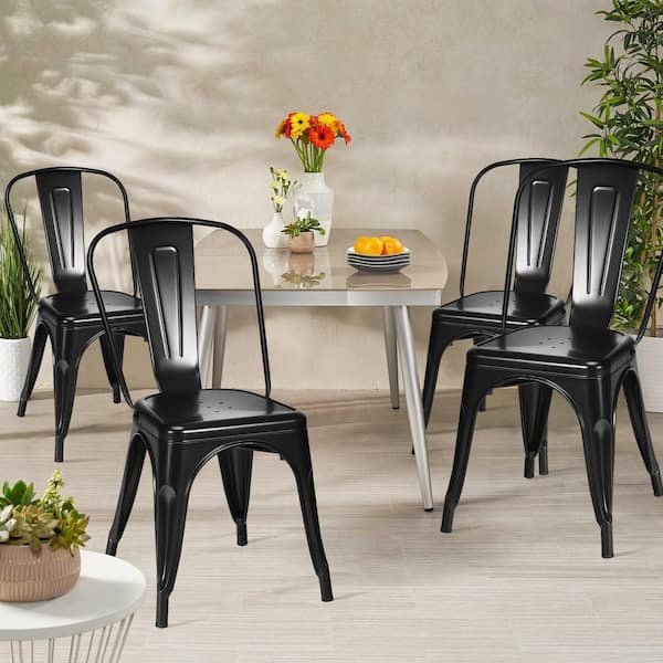 Forclover Black Stackable Metal Dining, Belleze Vintage Style Metal Dining Chairs