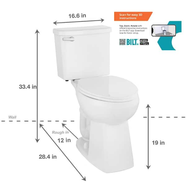 Power Flush Upscale Tall 12 in. Rough in 2-Piece 1.28 GPF Single Flush Elongated Toilet in White Seat Included