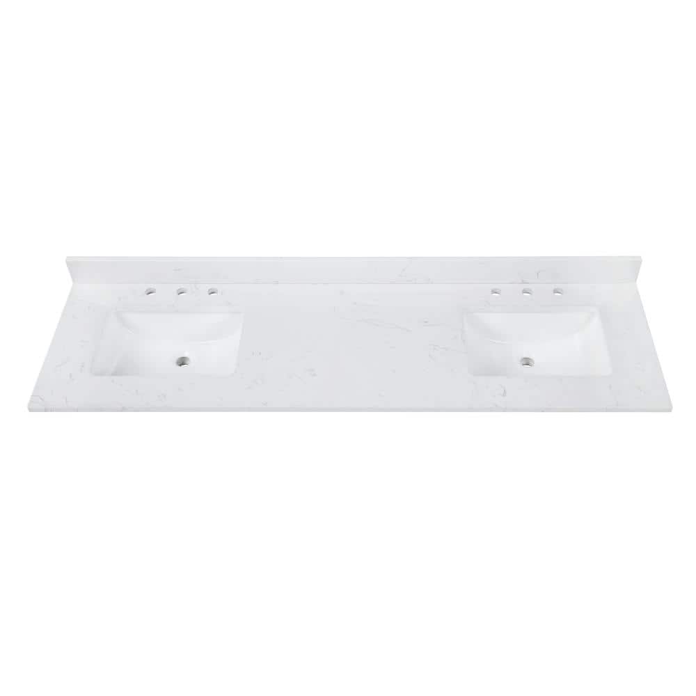 Cala 73'' White Stone Double Vanity Top with Sinks