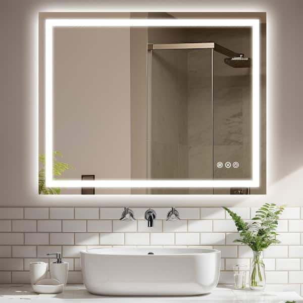 32 in. W x 40 in. H Rectangular Frameless Wall Mount 3-Colors Dimmable Anti-fog LED Bathroom Vanity Mirror with Memory
