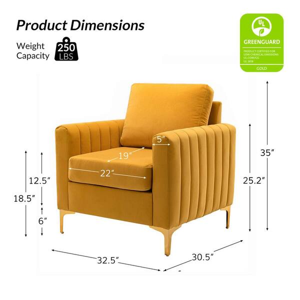 JAYDEN CREATION Ennomus Mustard Velvet Cushion Back Club Chair Arm