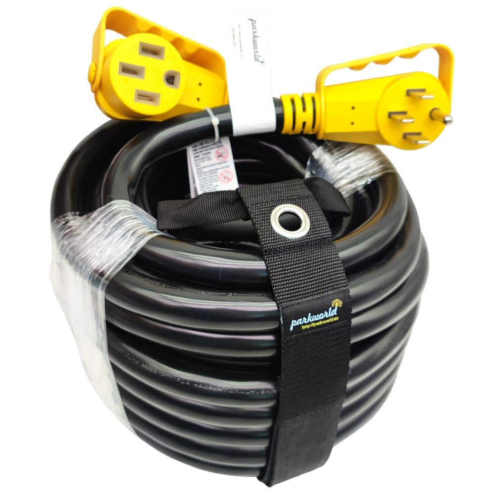 parkworld 50 ft. 6/3+8/1 50 Amp 125/250-Volt Outdoor NEMA 14-50 RV/EV/Generator Extension Cord With Handle/Lighted End, Black