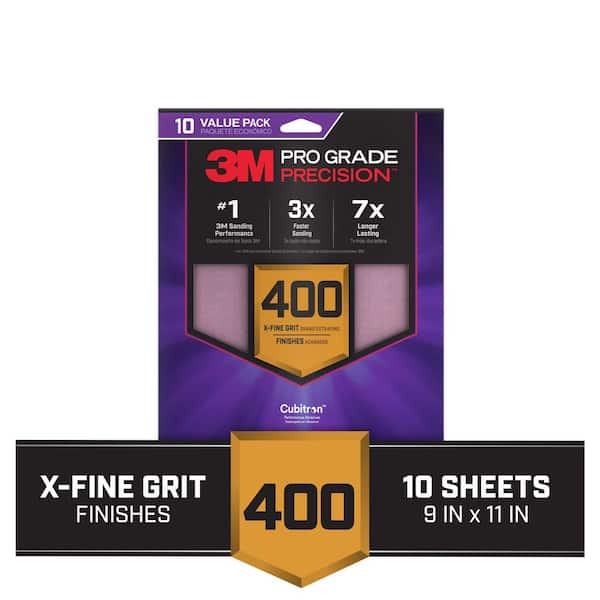 3M Pro Grade Precision 9 in. x 11 in. 400 Grit Faster Sanding Sheets with No-Slip Grip Backing (10-Pack)