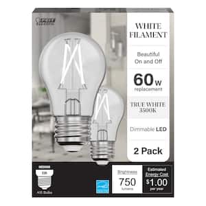 60-Watt Equivalent A15 Dimmable White Filament CEC Clear Glass E26 LED Ceiling Fan Light Bulb, True White 3500K (2-Pack)