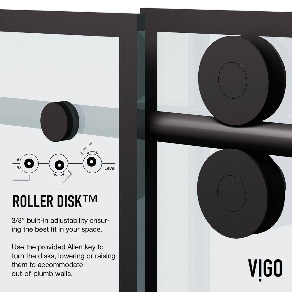 Elan Matte Black Frameless Sliding Shower Door with Clear Grid Glass