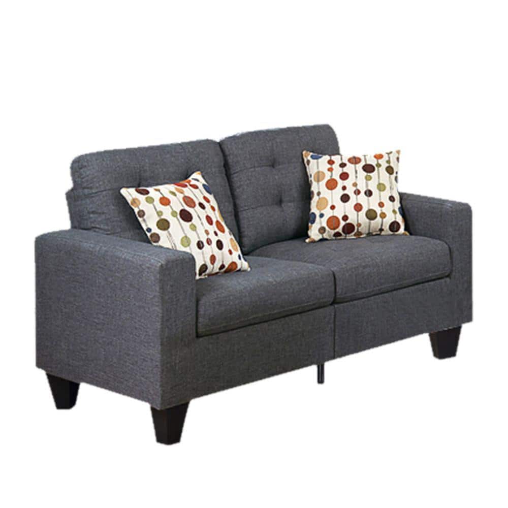 Gray Linen 2-Piece Sofa Set with Accent Pillows