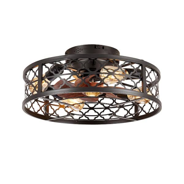 20 in. Brown Flush Mount Caged Reversible Ceiling Fans with Remote Control, 6 Wind Speeds Not Included Bulbs