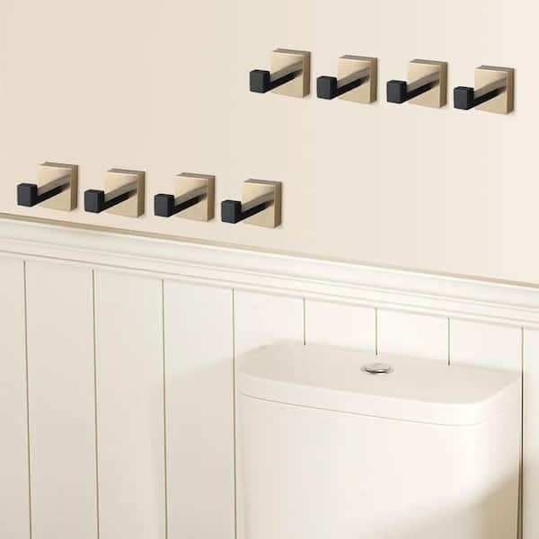 8-Pack J-Hook Wall-Mounted Stainless Steel Bathroom Robe/Towel Hook in Gold Plus Matte Black for Bathroom Kitchen