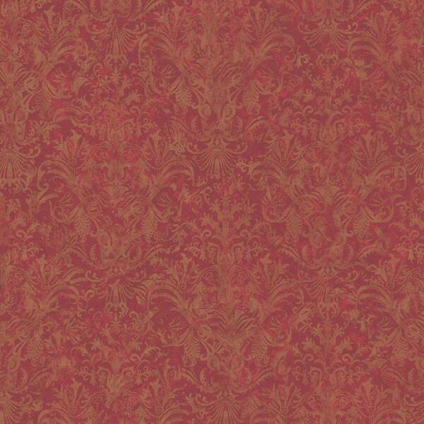 The Wallpaper Company 8 in. x 10 in. Red Earth Tone Striped Damask Wallpaper Sample