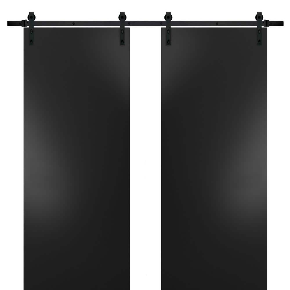 Assemble Required 0010 60 in. x 96 in. Flush Black Finished Wood Sliding Barn Door with Hardware Kit Black price history on PriceWatchPro