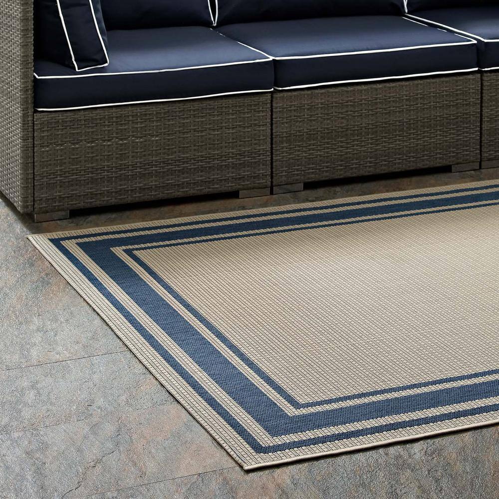 Modway Rim Blue and Beige 5'x8' Easy-Care Outdoor Area Rug