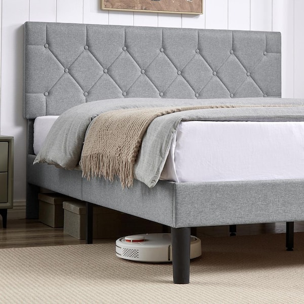 VECELO Upholstered Bed, Platform Bed with Adjustable Headboard